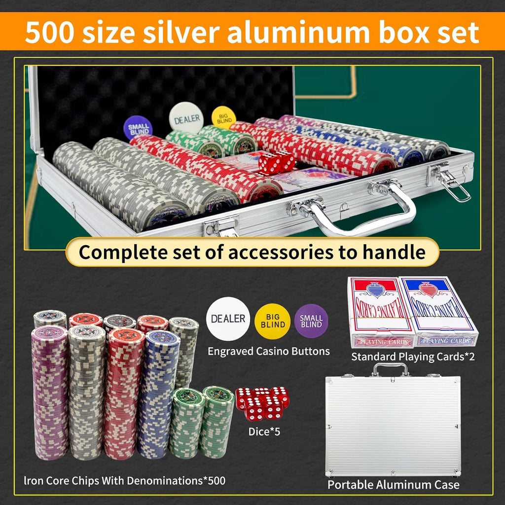 Poker Chips with Numbers,11 Gram Poker Chips Set,500Pcs | With Aluminum Travel Case, Casino Poker Set for Texas