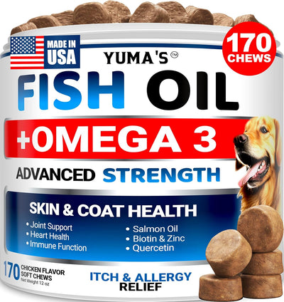 Omega 3 Fish Oil for Dogs - 170 Chews - Skin and Coat Omega 3 for Dogs