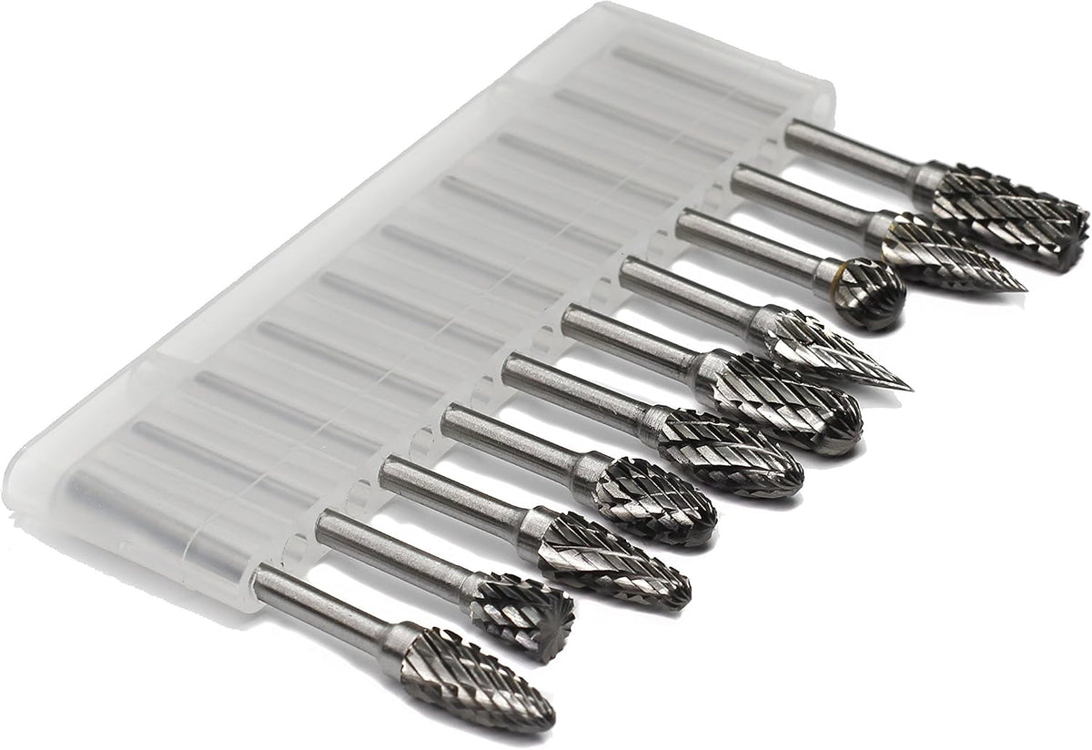Carbide Burr Set - 10pcs Double Cut Solid Carbide Rotary Burrs