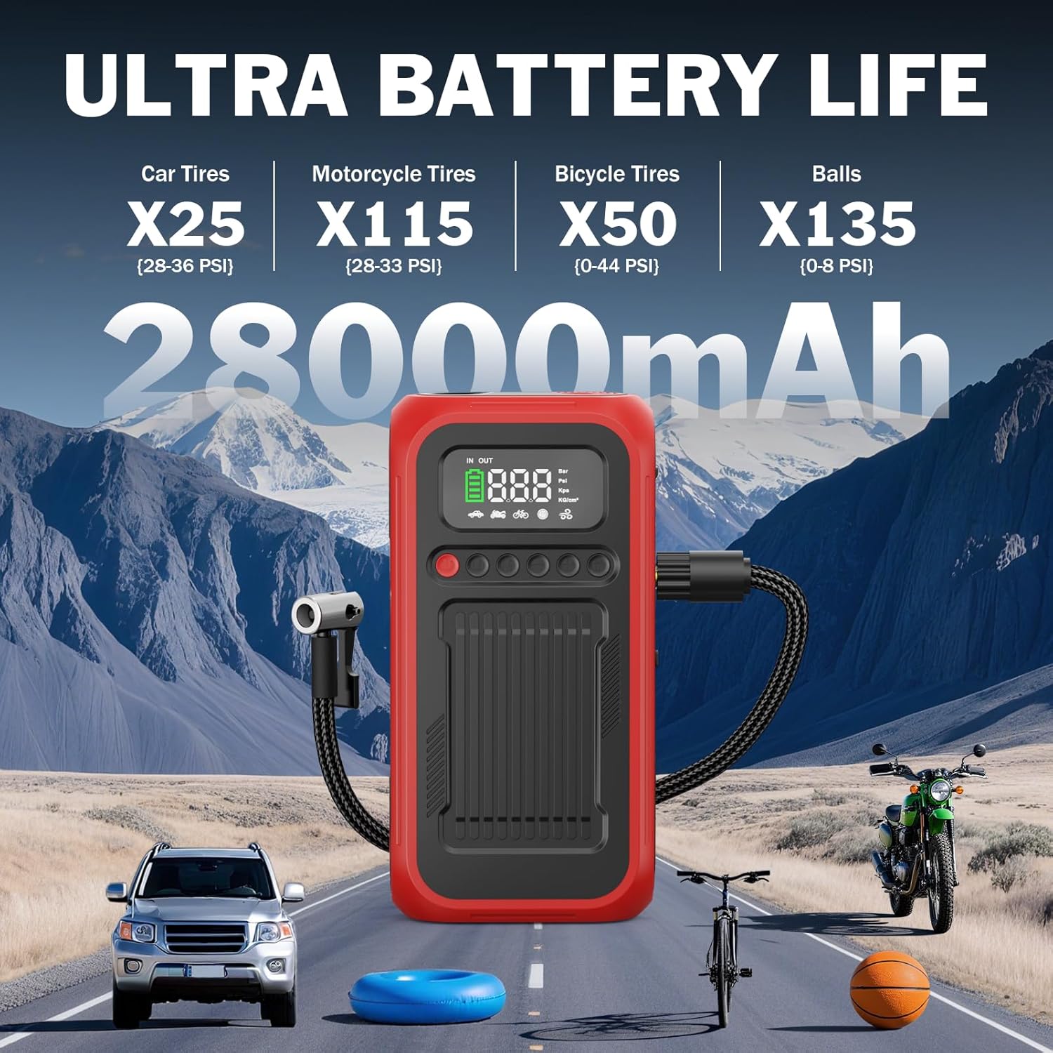 Tire Inflator Portable Air Compressor,12V Car Battery Jump Starter,5X Faster Air Pump For Car Tire with Digital Tire