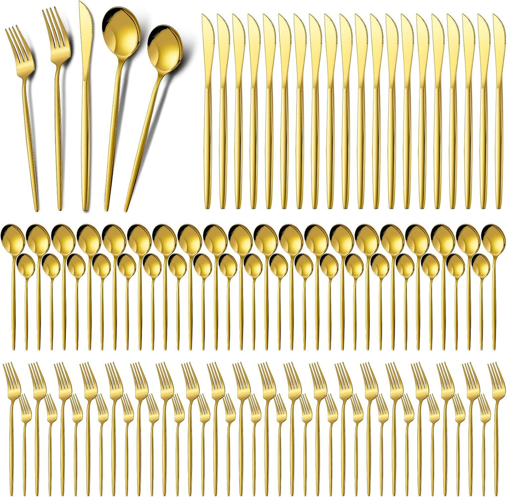 200 Pcs Gold Silverware Set Stainless Steel Flatware Set