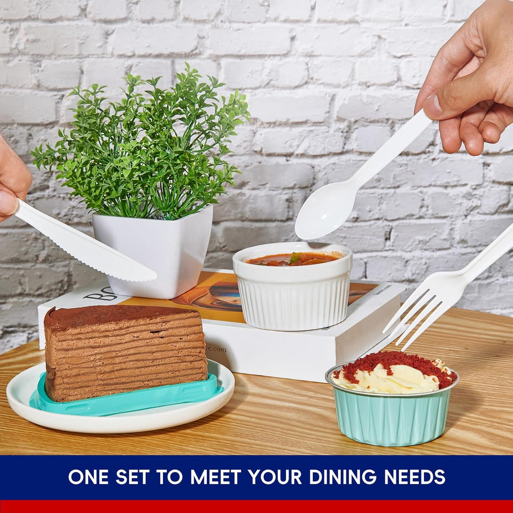 360 White Plastic Silverware, Utensils Set 180 Forks, 120 Spoons, 60 Knives