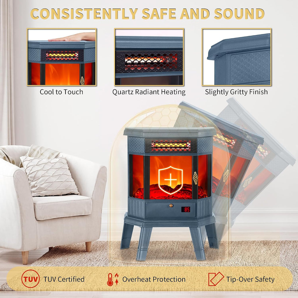 Electric Fireplace Heater 22 in Freestanding Fireplace Stove Infrared Fireplace with 3D Flame Effect Remoted Control