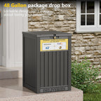Package Delivery Box for Outside with Sign, 48 Gallon Storage with Lockable Secure, Large Double Wall Resin Outdoor