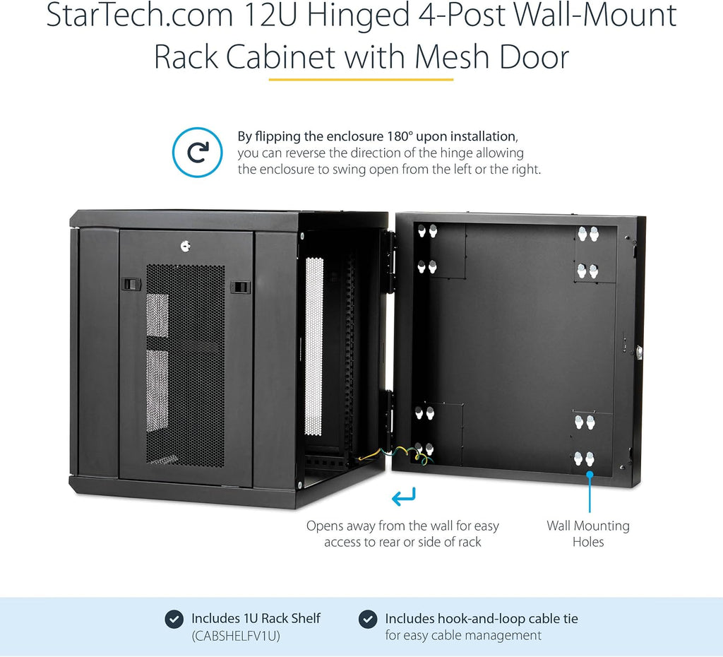 StarTech 12U Wall-Mount Cabinet, 19in, 4-Post, 20in Deep (RK1224WALHM)