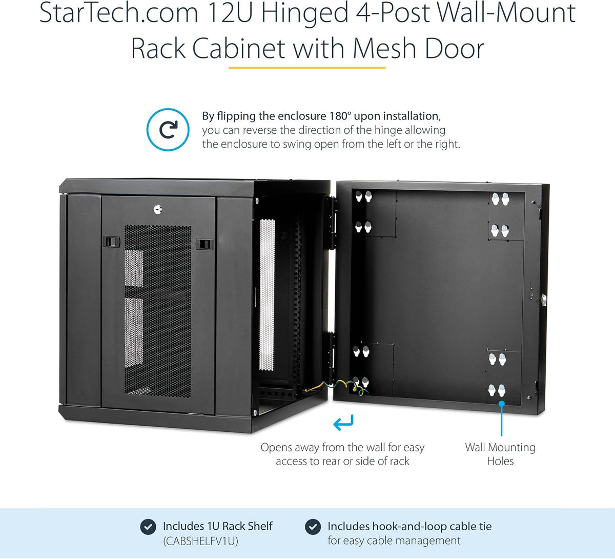 StarTech 12U Wall-Mount Cabinet, 19in, 4-Post, 20in Deep (RK1224WALHM)