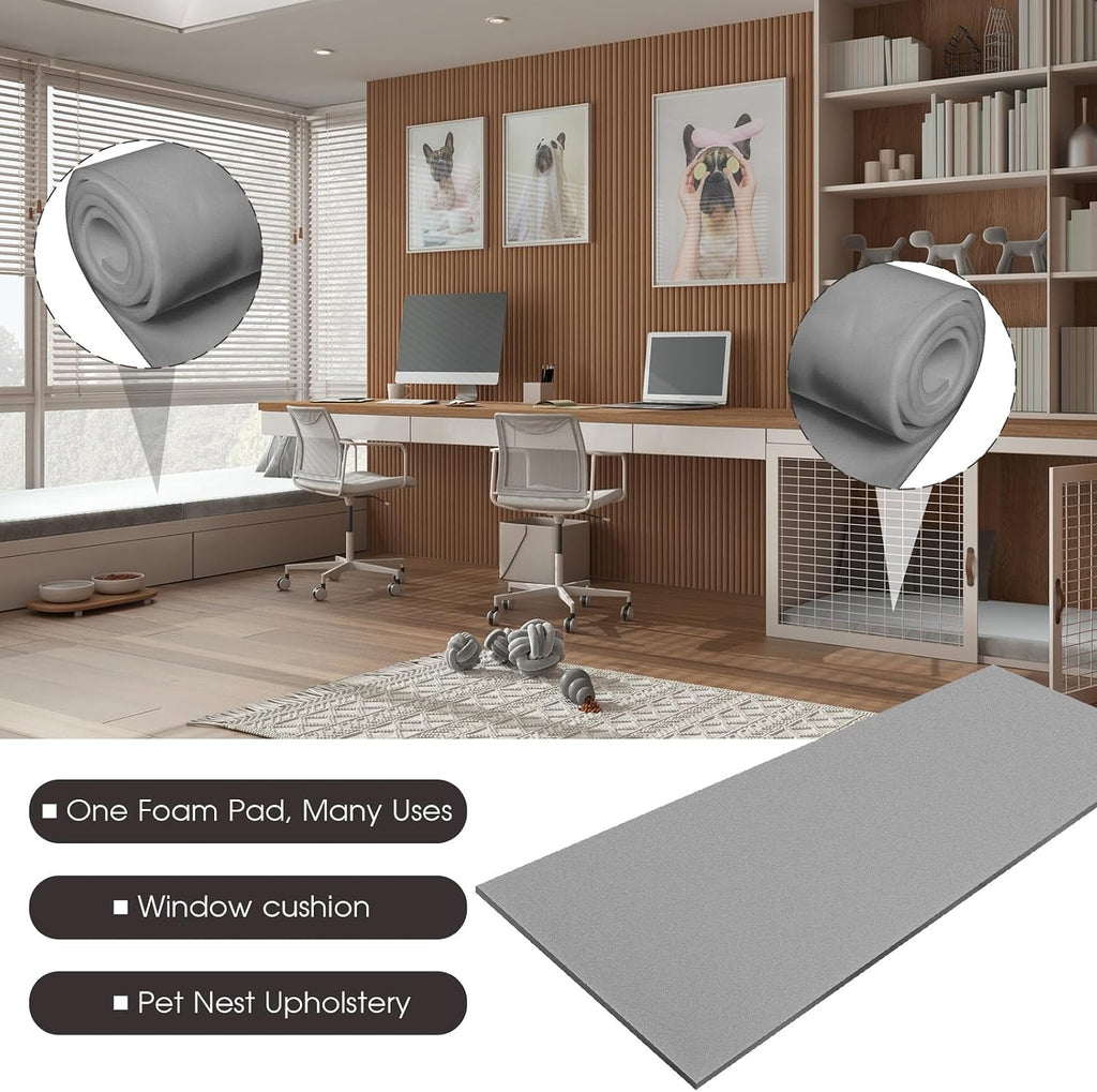 1 Pack Upholstery Foam Sheet, 1/2" X 24" X 72", Gray