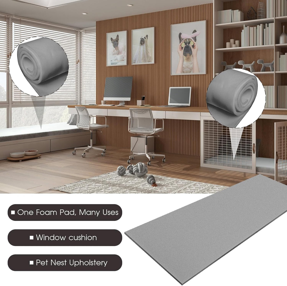 1 Pack Upholstery Foam Sheet, 1/2" X 24" X 72", Gray