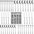 60-Piece Silverware Set with Organizer Tray, Stainless Steel Square Flatware Cutlery Set for 12, Tableware Eating
