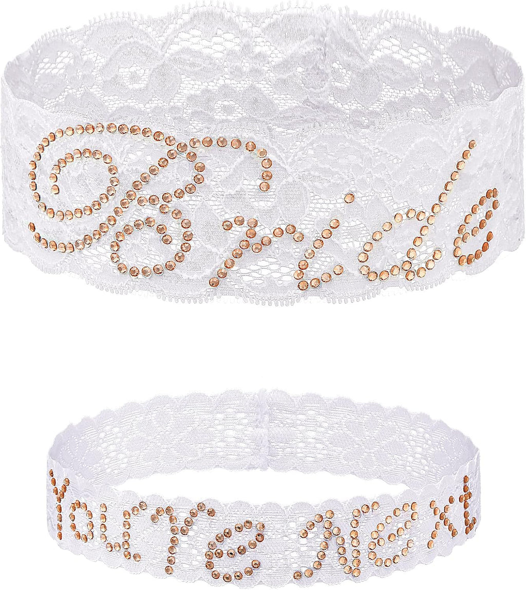 2 Pcs Wedding Garter for Bride Lace,Champagne,16.5 Inch