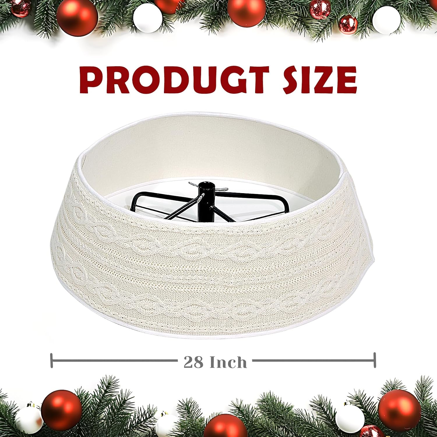 Christmas Tree Collar, Adjustable 28 inch Cable Knit Knitted Thick Rustic Holiday Decoration, Farmhouse Tree Ring