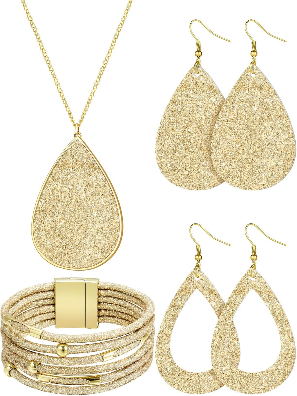 4 Pcs Jewelry Sets for Women Glitter Necklace and Earring Set Multi Layer Bracelet Costume Jewelry Sets for Bridal