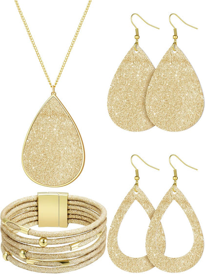 4 Pcs Jewelry Sets for Women Glitter Necklace and Earring Set Multi Layer Bracelet Costume Jewelry Sets for Bridal