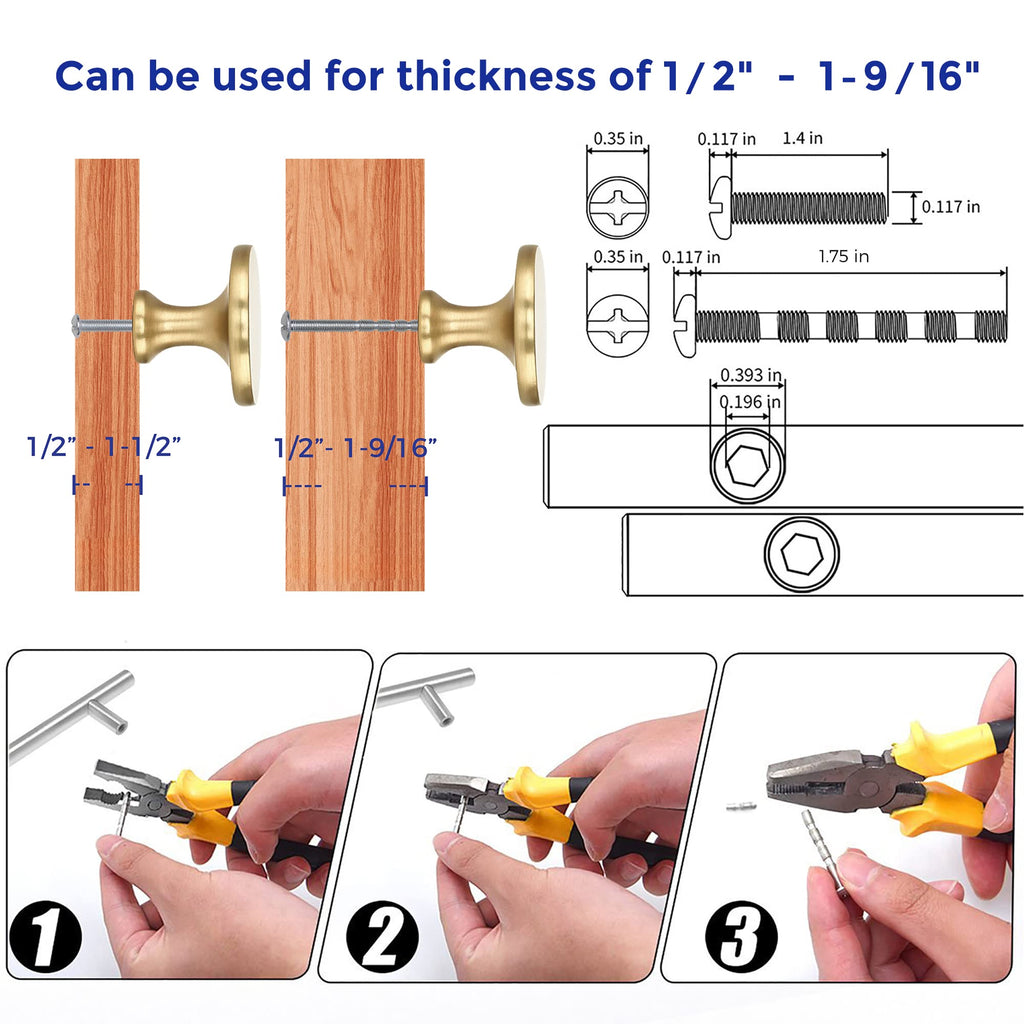 Gold Round Kitchen Cabinet Knobs Pulls 1-1/4 Inch 5 Pack