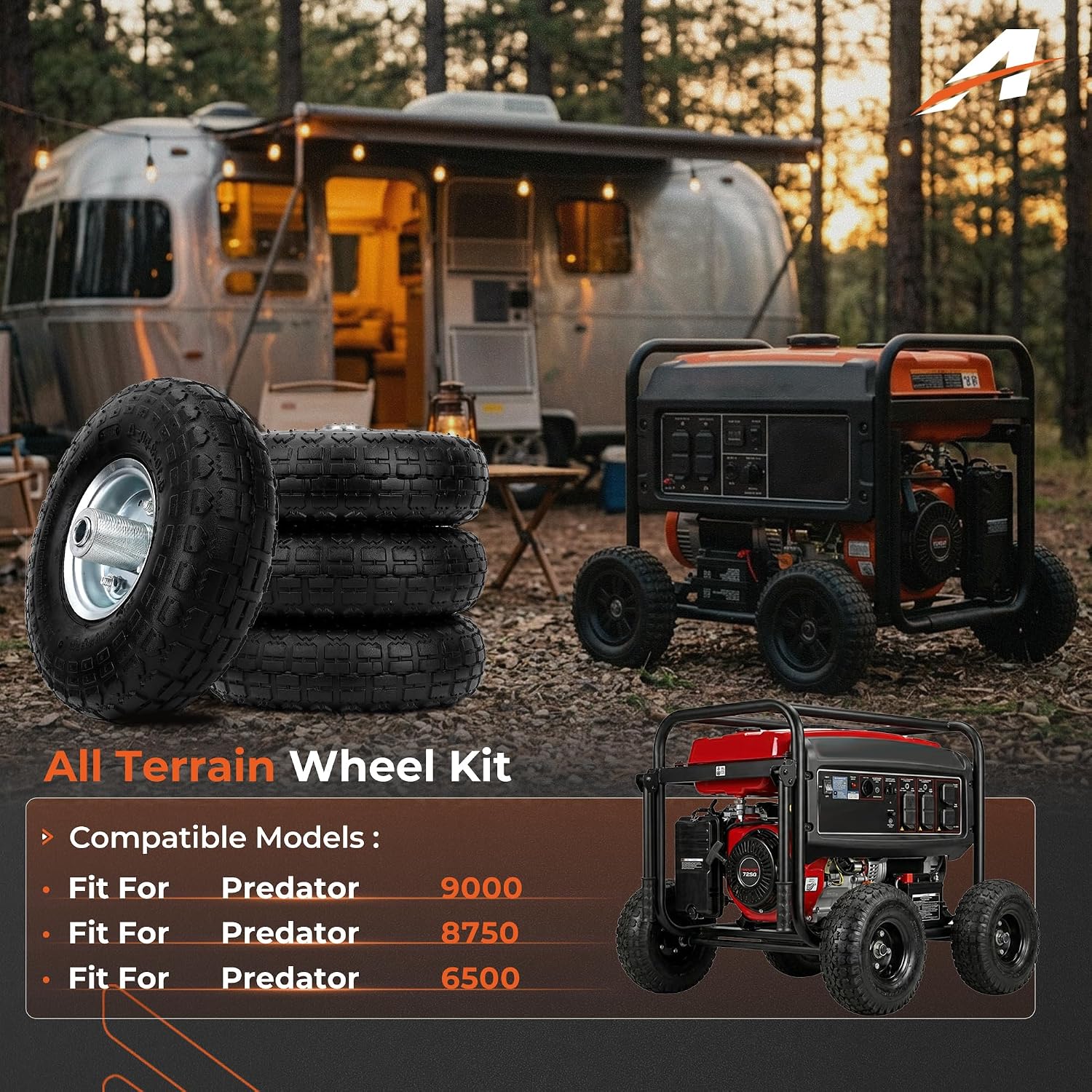 10-Inch Pneumatic Tires Generator Wheel Kit (4 PCS) Compatible with Harbor Freight Predator 6500 8750 9000 Watts