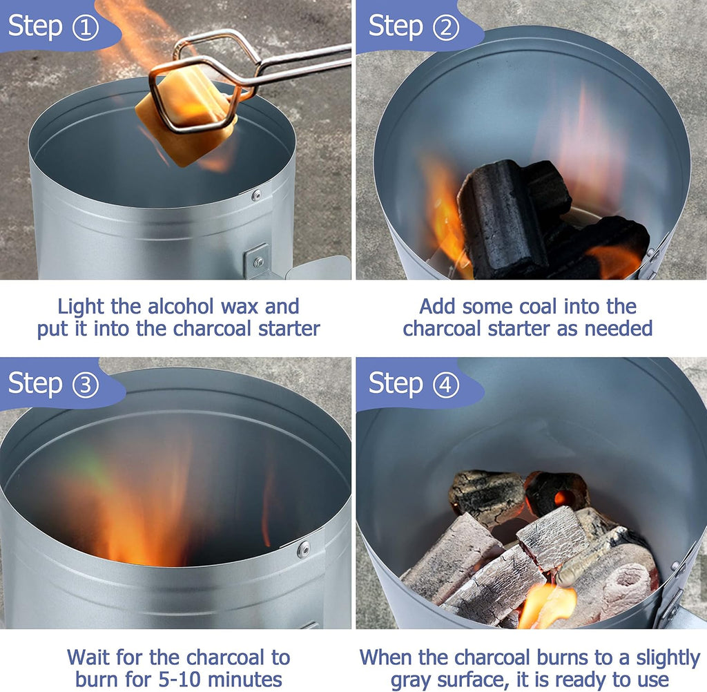 Charcoal Chimney Starter with Clamp Set, BBQ Grill Fire Starter