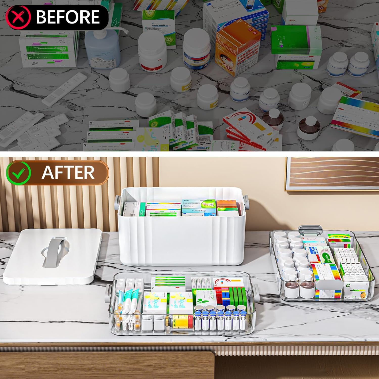3-Tier Medicine Organizer - Portable Medicine Cabinet with Plastic Handle, Multipurpose Medical Box, Pill Organizer