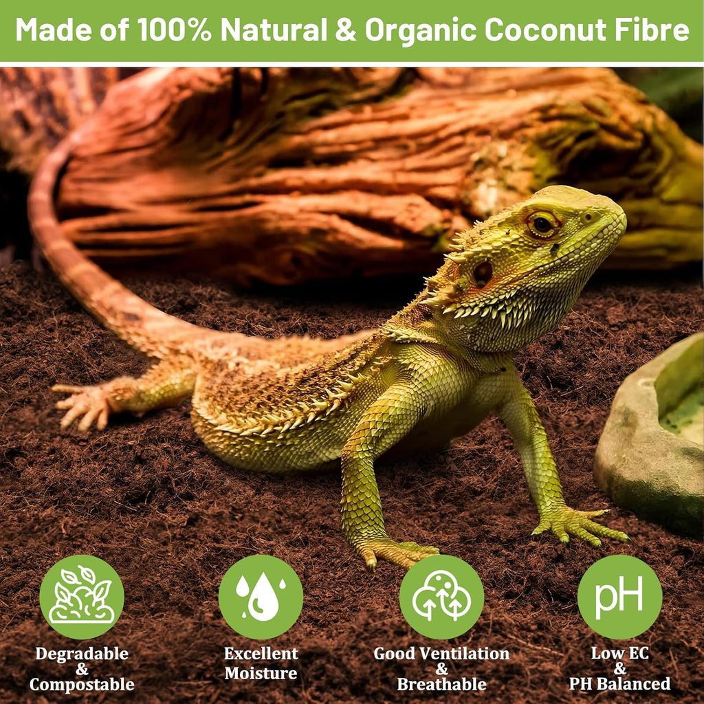 1 Pack Natural Coconut Fiber Substrate, Coco Coir Reptile Bedding | Coconut Husk Reptile Substrate for Tortoises