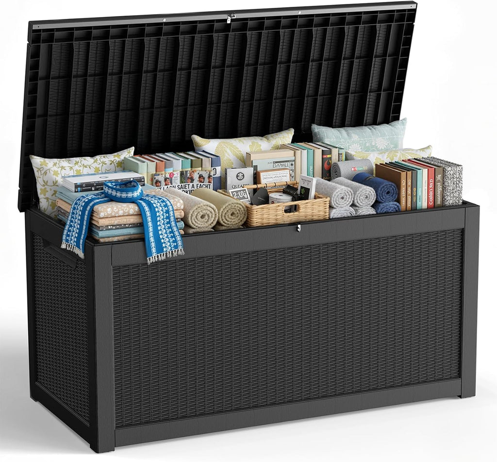 320 Gallon Outdoor Storage Box,Waterproof Patio Organizer, Black | Deck Box, Storage Container, Patio Furniture