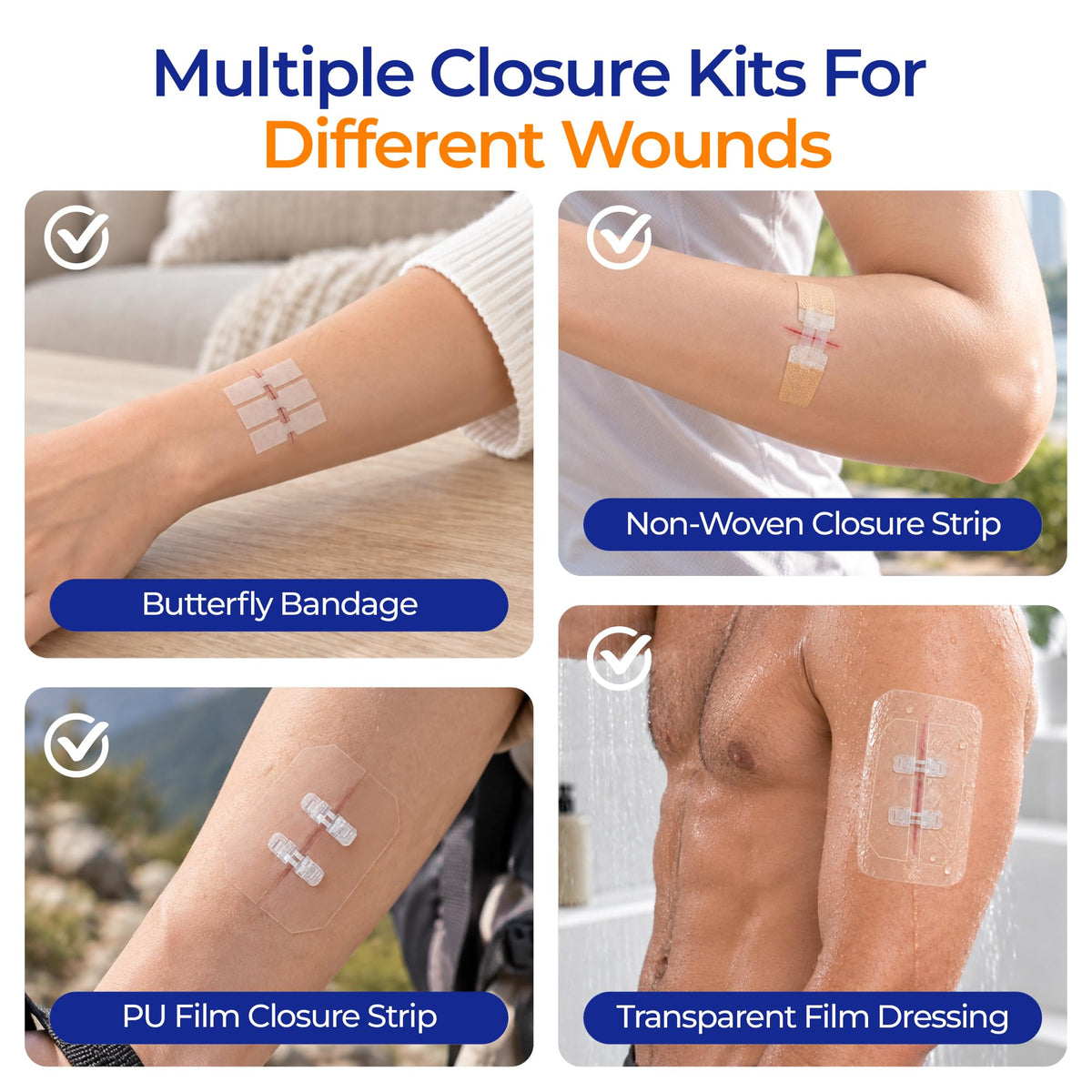 Sterile Wound Closure Strips Kit, Close Secure Protect, First Aid, 48 Piece