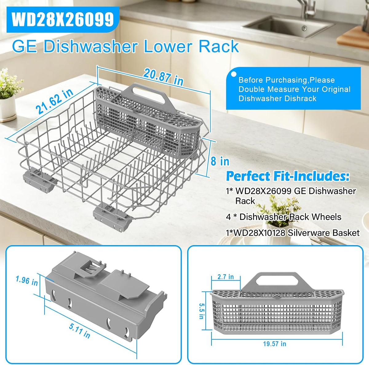 Upgraded WD28X26099 WD28X34744 Lower Rack forGE Dishwasher Rack Replacement