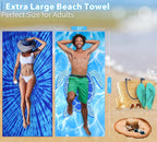Microfiber Beach Towel Oversized 71x32, Thin, Blue with Bag 2 Pack | Lightweight Sand Free Absorbent Quick Dry