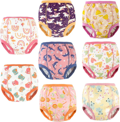 8 Packs Reusable Potty Training Underwear for Potty Training and Strong Absorbent Training Underwear for Girls 2t