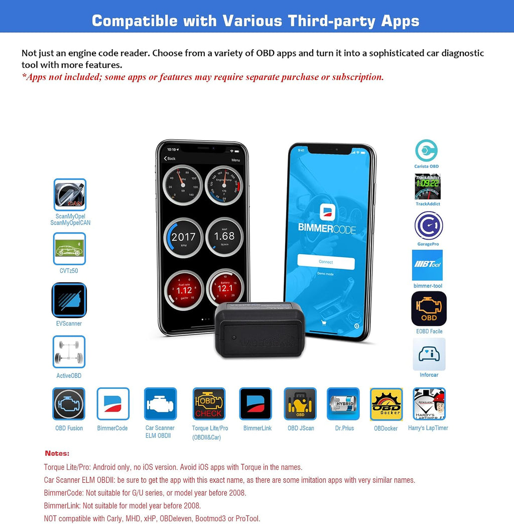 OBDCheck BLE Bluetooth OBD II Scanner for iOS & Android, Car Wireless Check Engine Light Code Reader Diagnostic Tool