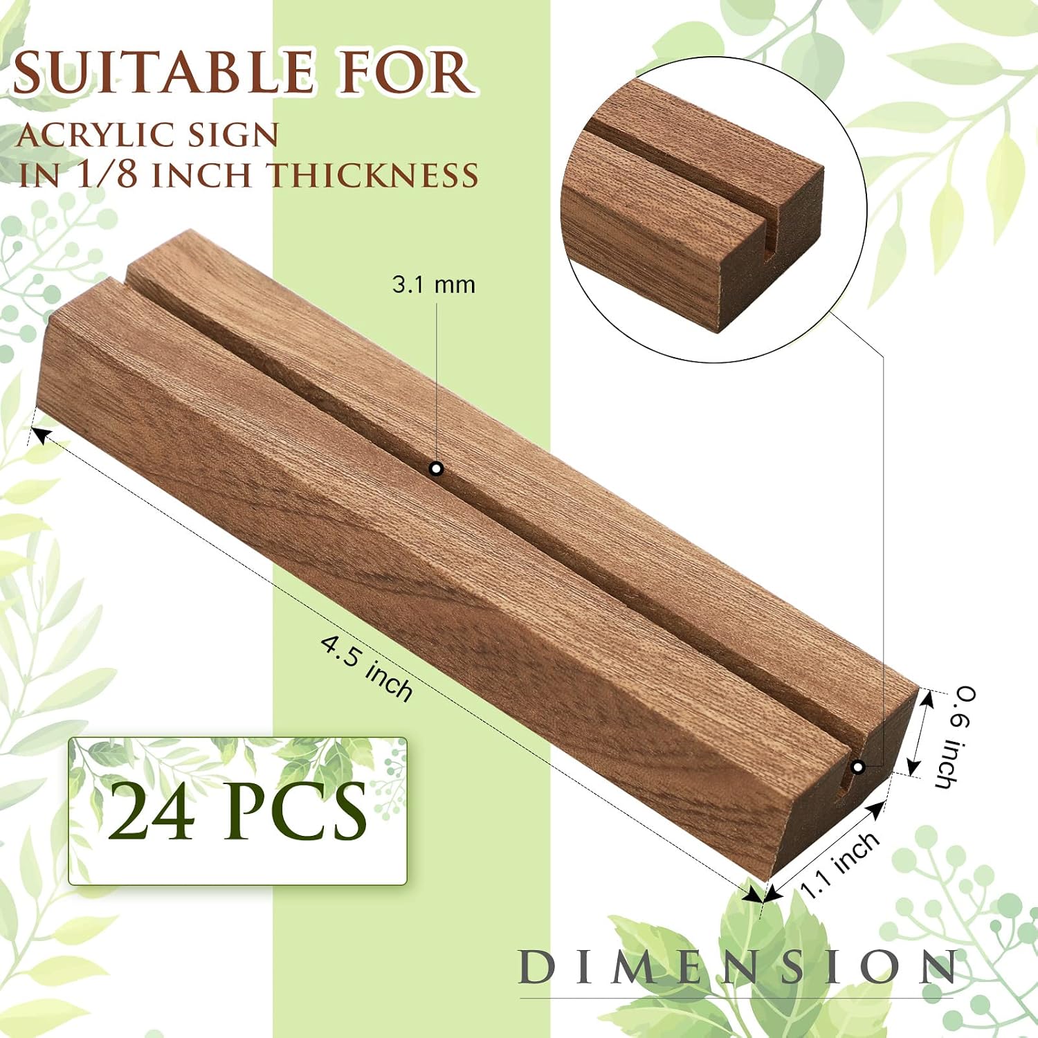 24 Pcs Rustic Wood Table Number Holders for Wedding | 4.5'' Wooden Place Card Holders for 5x7 Table Numbers, Menu and