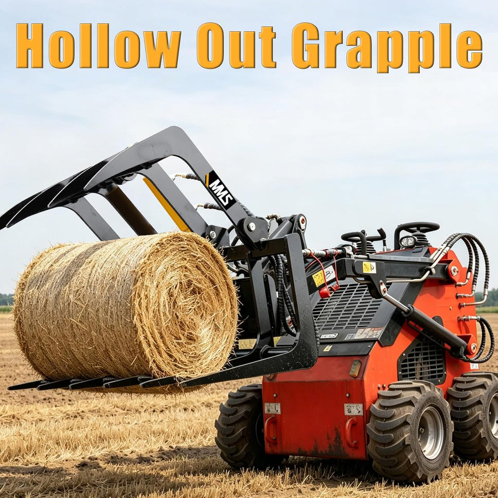 40" Root Grapple Attachments for Mini Skid Steer Loader, 34" Opening Height, Hollowed-out Hydraulic Wood Grapple Rake