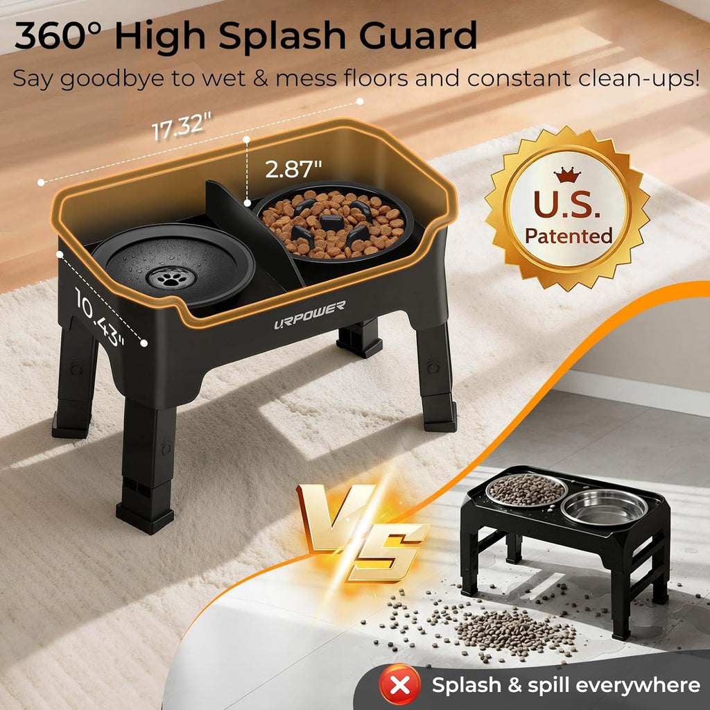 Mess Proof Elevated Dog Bowls 4 Height Adjustable Raised Stand with No Spill Water Bowl and Slow Feeder Dog Bowls