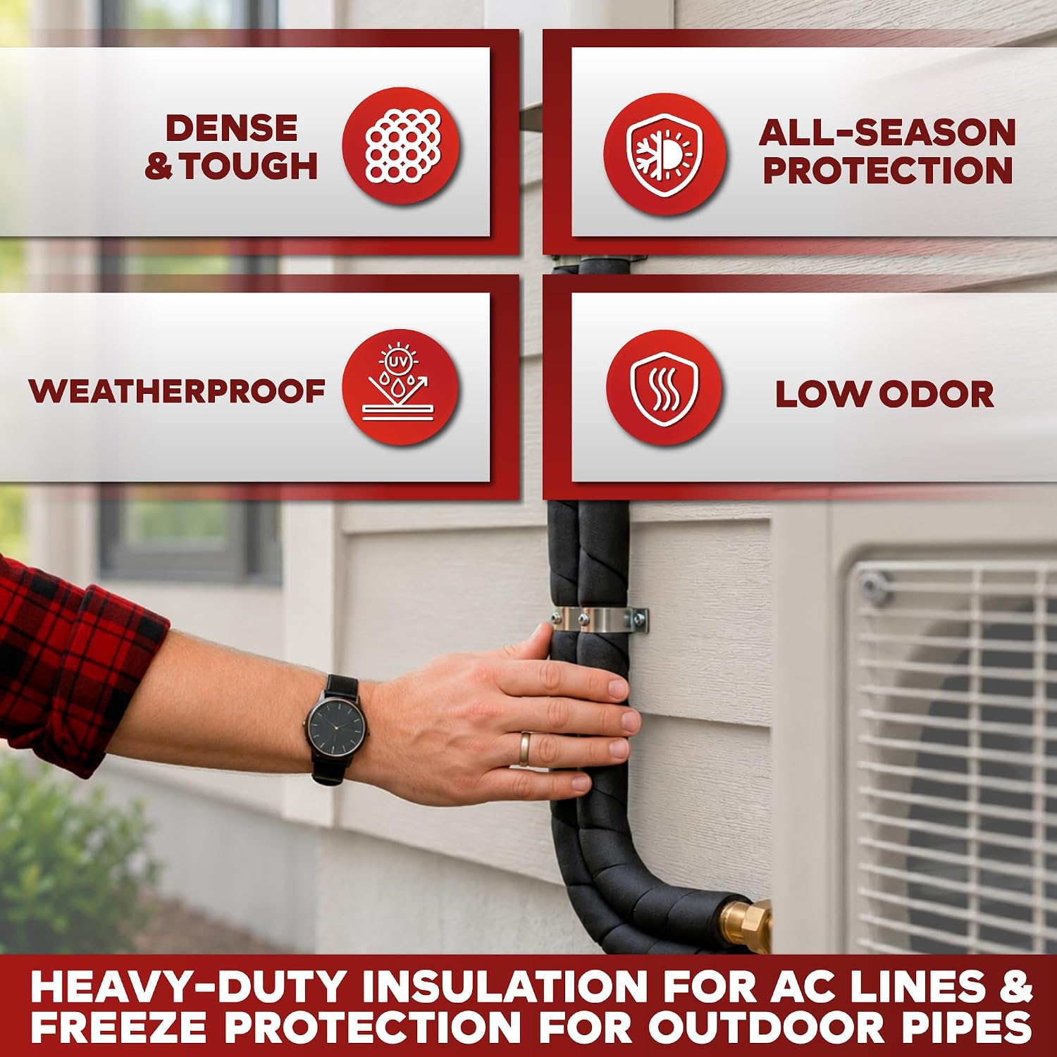 Foam Pipe Insulation Tape 3 Inch x 15 Feet Heavy-Duty AC Line Insulation Outdoor Pipe Wrap Tape AC Pipe Insulation