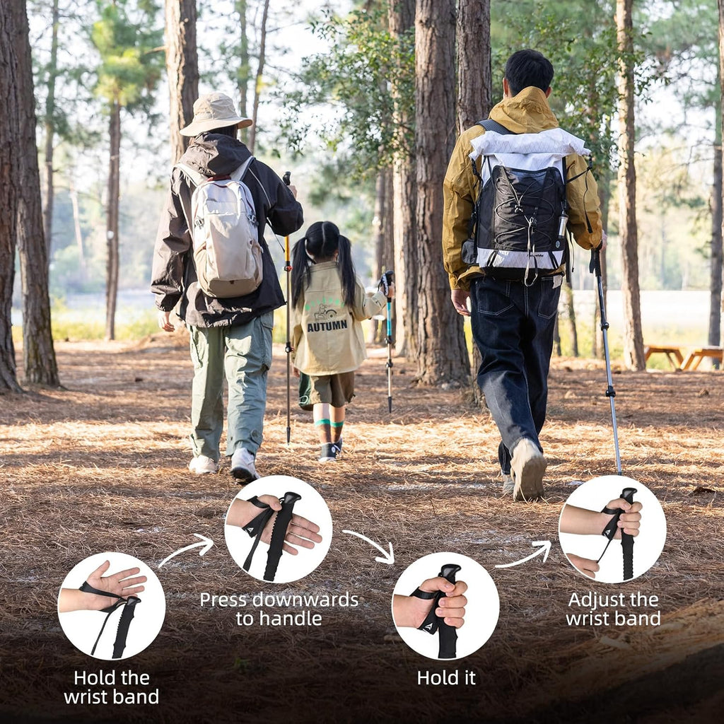 Collapsible Trekking Poles, Adjustable Lightweight Aluminum Hiking Poles, Shock Absorption with Wrist Straps for