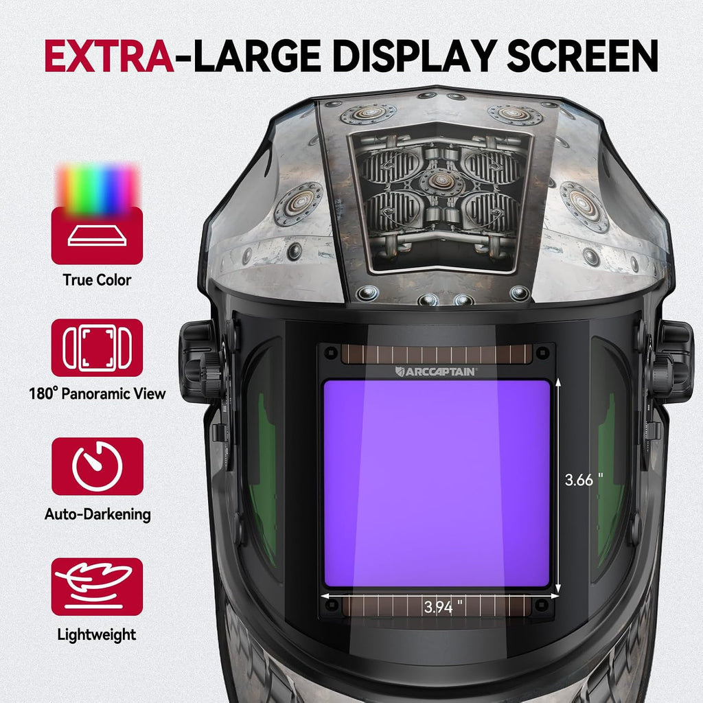 Welding Hood, 180° Panoramic View Auto Darkening Welding Helmet | 3.94" × 7.06" Large Viewing Area, 1/1/1/1 Optical