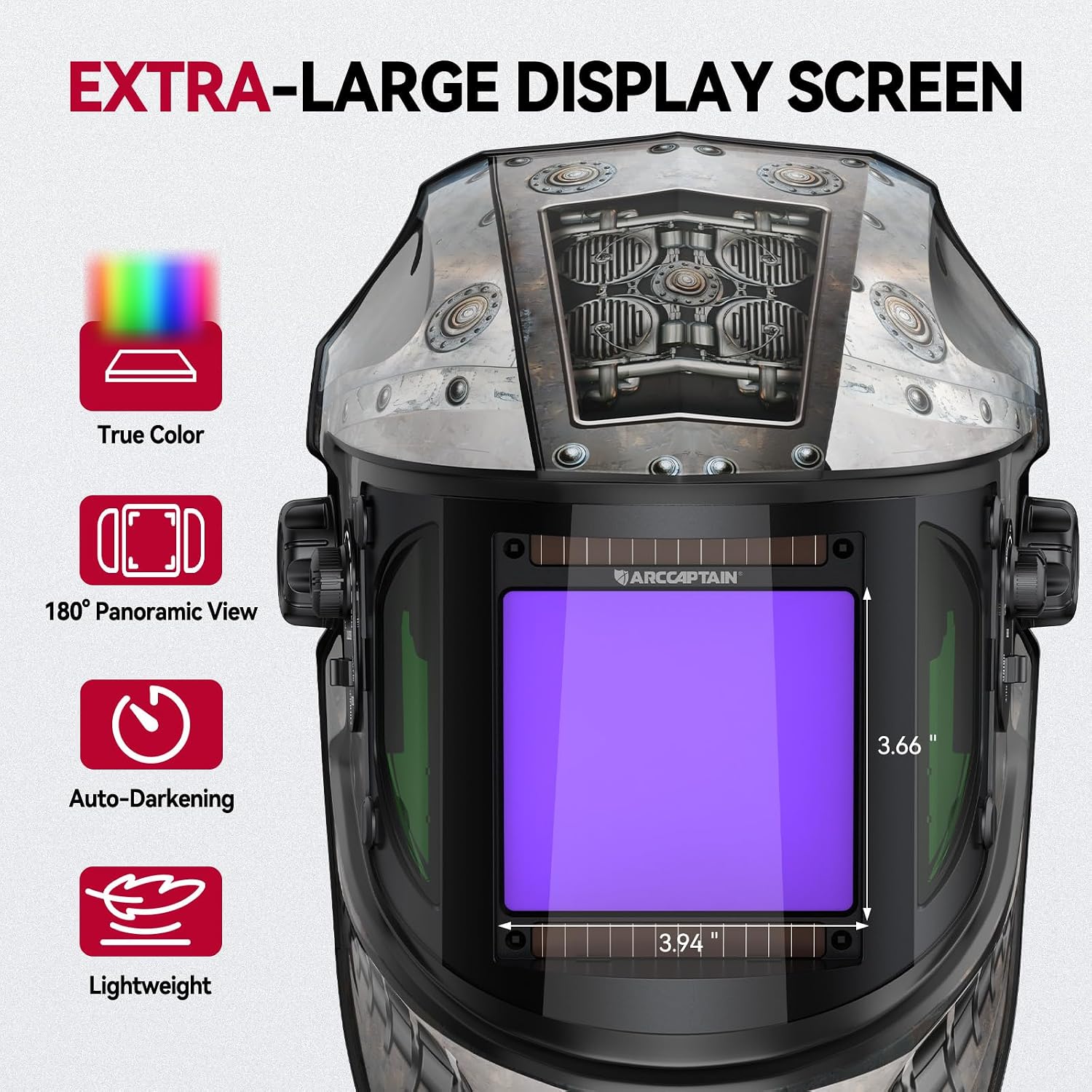 Welding Hood, 180° Panoramic View Auto Darkening Welding Helmet | 3.94" × 7.06" Large Viewing Area, 1/1/1/1 Optical