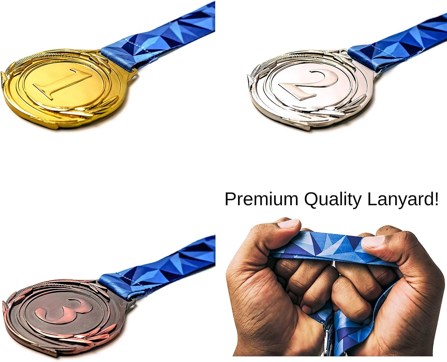 12 Pcs Large Size Metal Medals, Winner Gold Silver Bronze Award Medals with V Neck Ribbon for Events, Classrooms