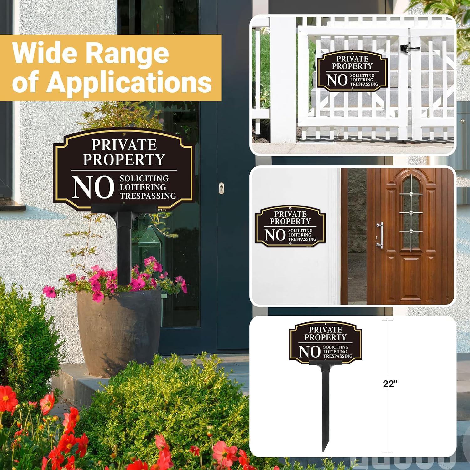 Private Property No Trespassing Sign With Adjustable Height Stake Set | No Soliciting Sign for House,10"x6" /38"