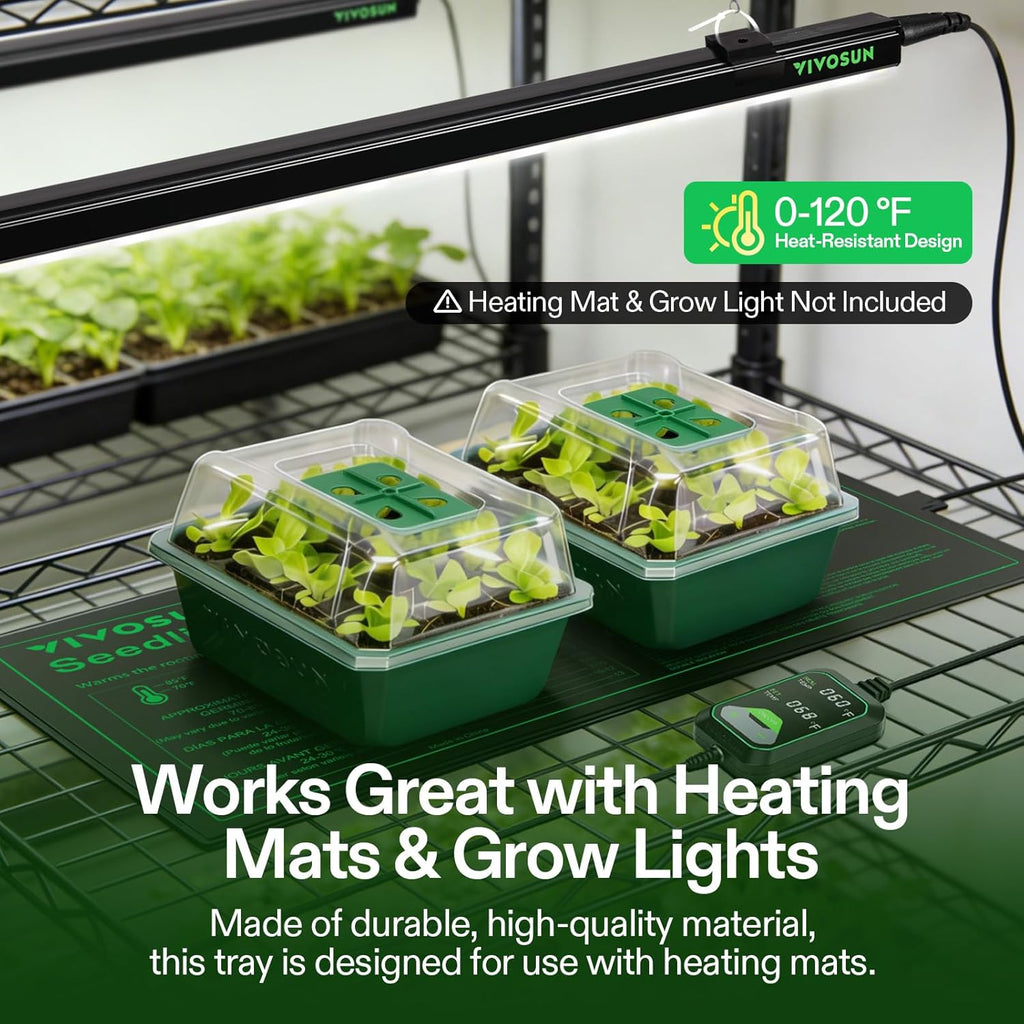 VIVOSUN 12-Pack Seed Starter Trays, 144-Cell Starter Kit with Humidity Dome | Flat Reusable Plant Germination Trays