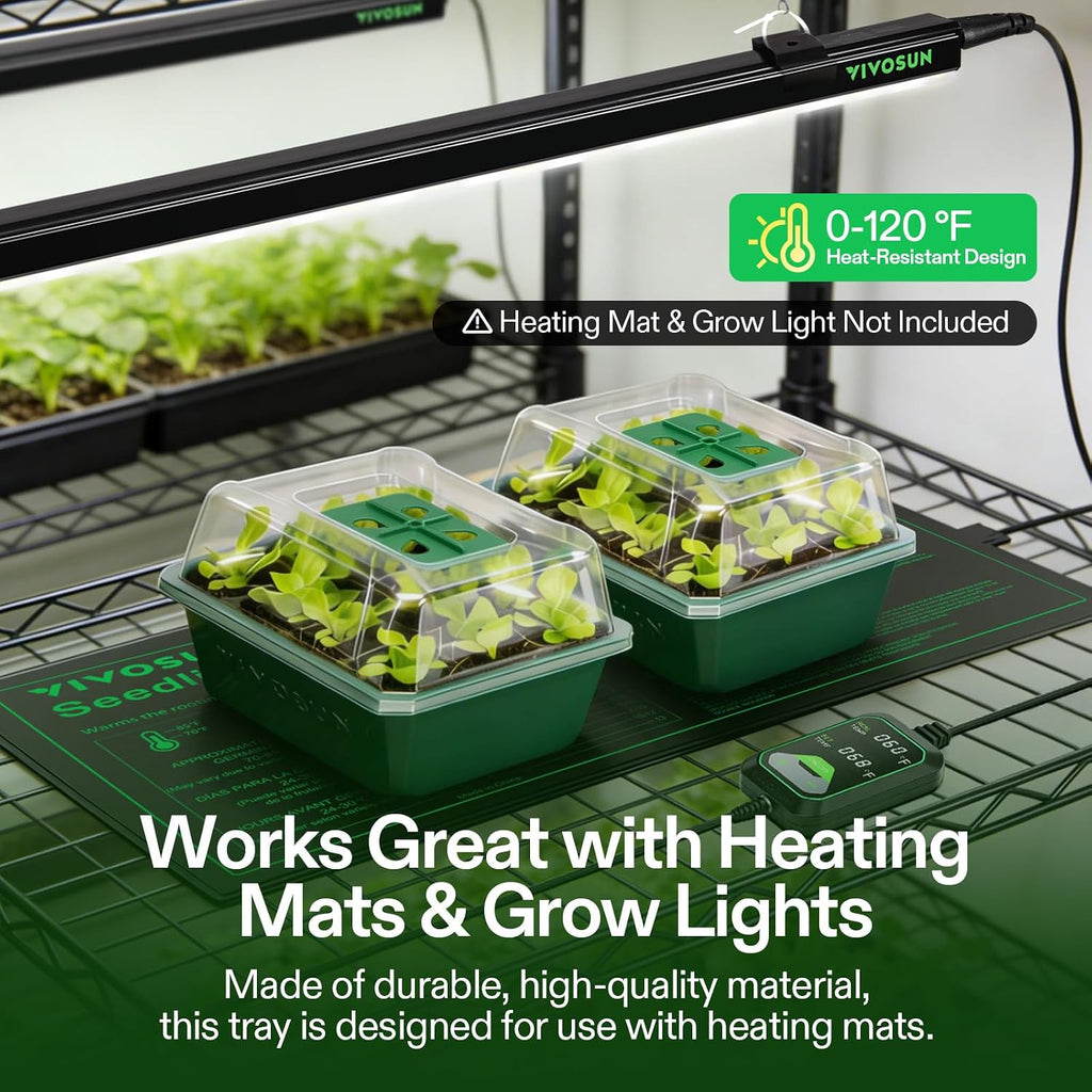 VIVOSUN 6-Pack Seed Starter Trays, 72-Cell Starter Kit with Humidity Dome | Flat Reusable Plant Germination Trays