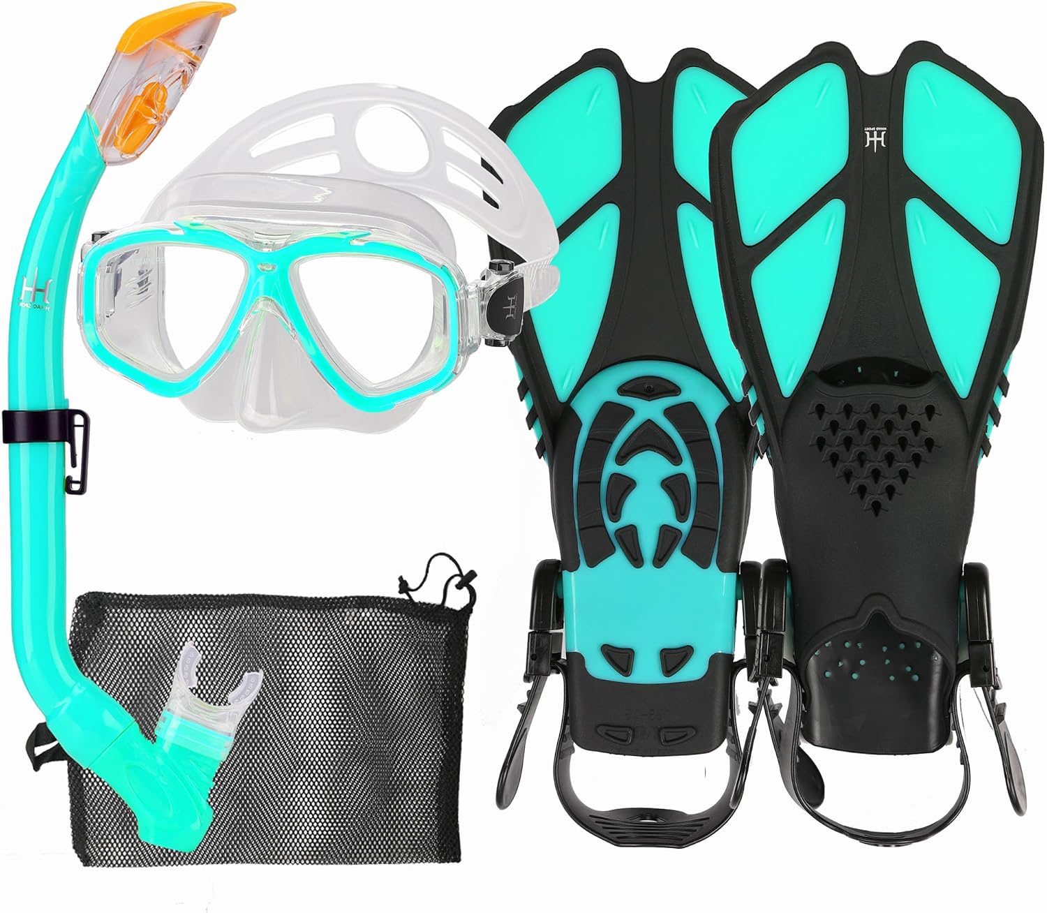 Kids Mask Fins Snorkel Set Snorkeling Packages, with Diving Mask, Snorkel, Adjustable Swim Fins, Mesh Bag, Anti-Fog