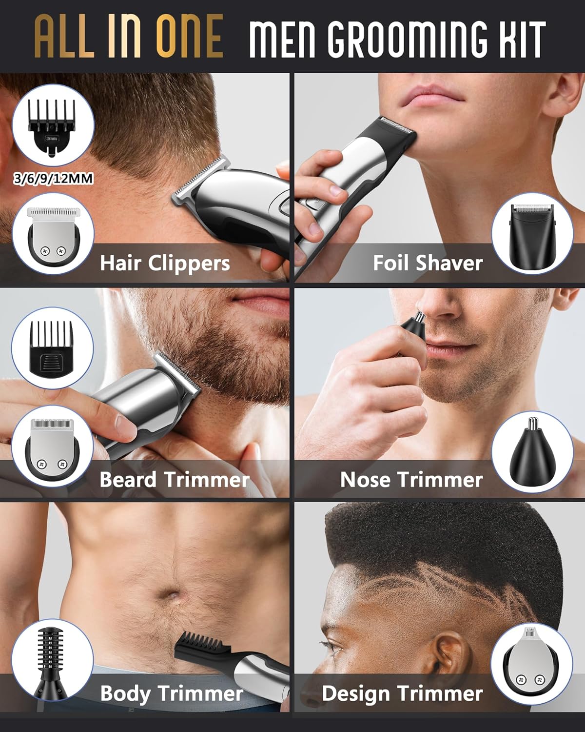 Beard Trimmer for Men, Waterproof Electric Razor for Nose, Body, Face & Mustache, Cordless Hair Clippers Shavers