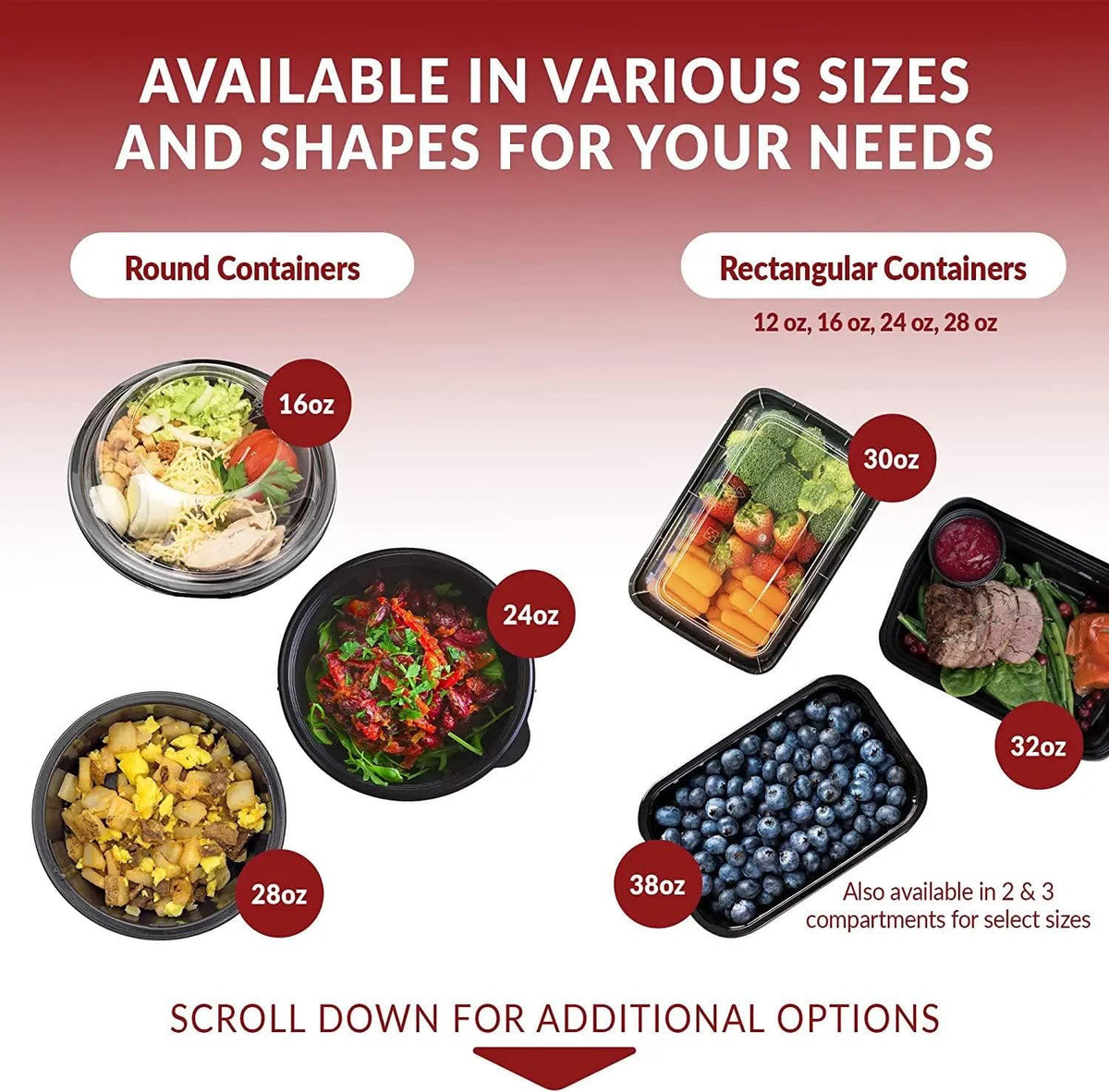 Meal Prep Bowls w/Lids - 50 Pack (16 oz) To Go Containers