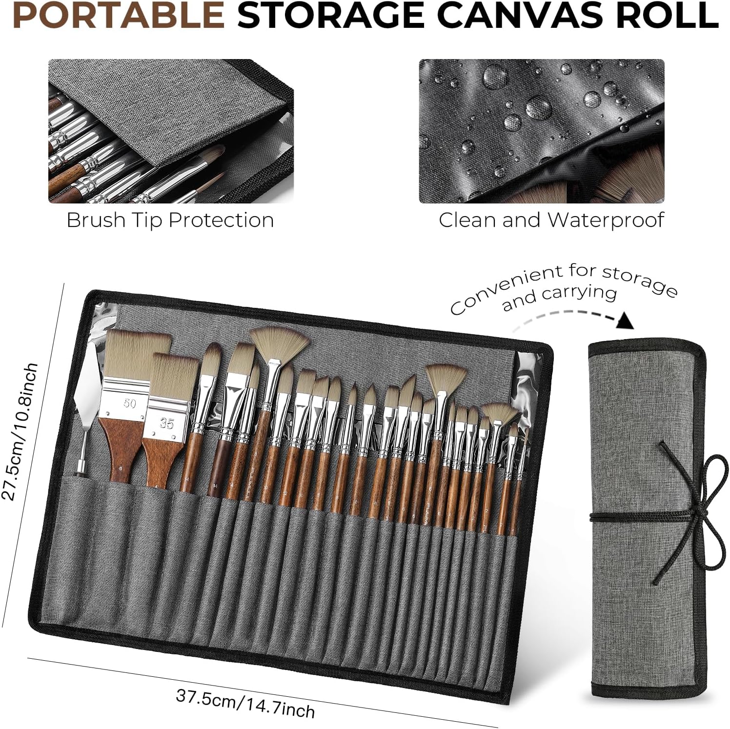 25pcs Paint Brush Set, Professional 9 Shapes with Wide Flat, Filbert, Fan, Dagger, Cat Tongue, Round, Angle, Rigger