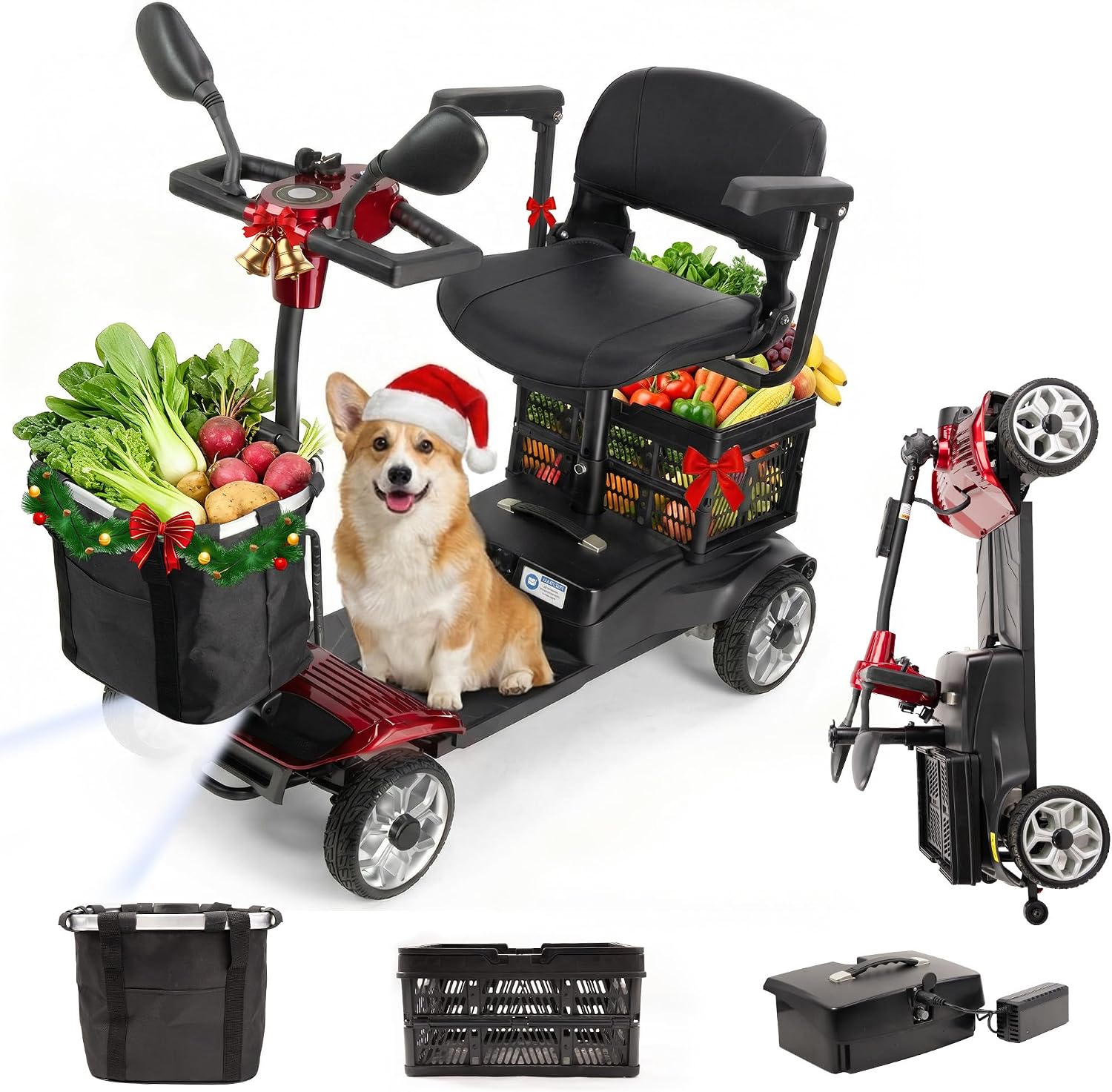 4 Wheel Mobility Scooter for Seniors & Adults, Foldable Portable Motorized Electric Scooters with Removable Battery