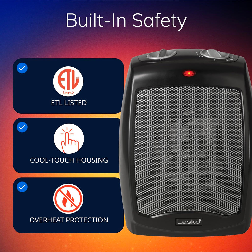 9" Tabletop Ceramic Space Heater with Thermostat - Black - CD09250