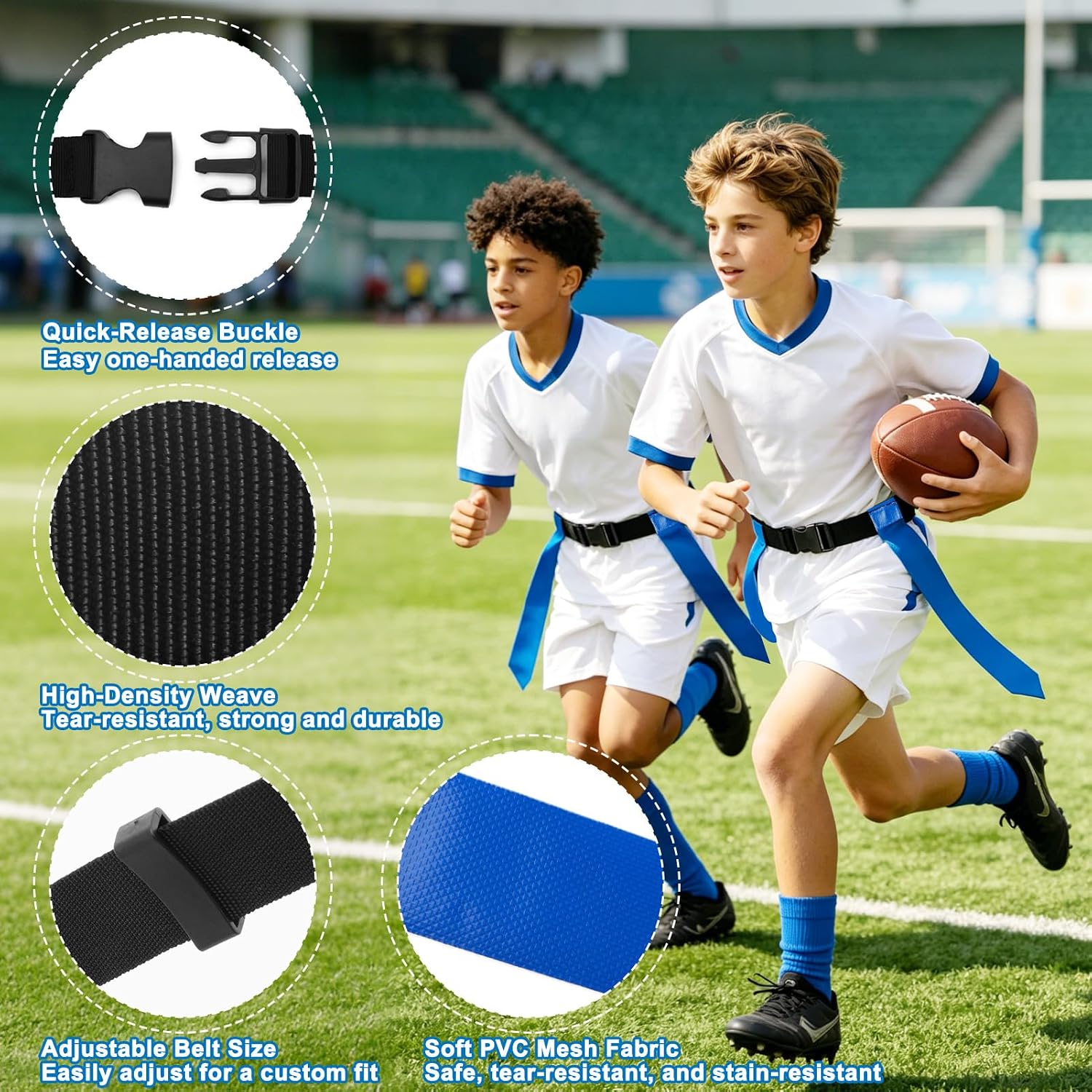 Flag Football Belts Set, 14 Players Adjustable Extended Youth Flag Football Set for Kids, Teens & Adults, Ideal for