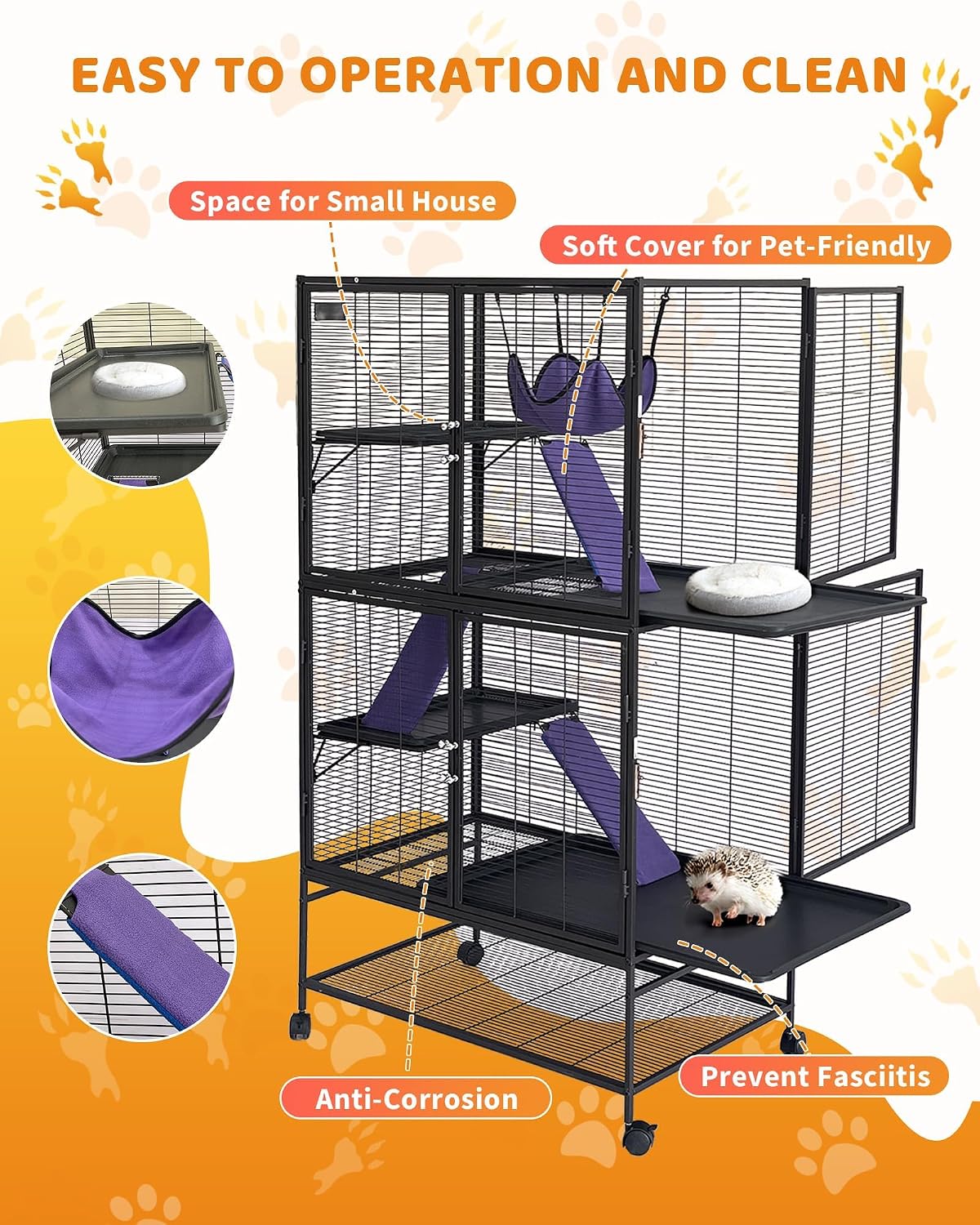 4-Tier Metal Ferret Cage, 64''H Small Animal Cage Chinchilla Cage