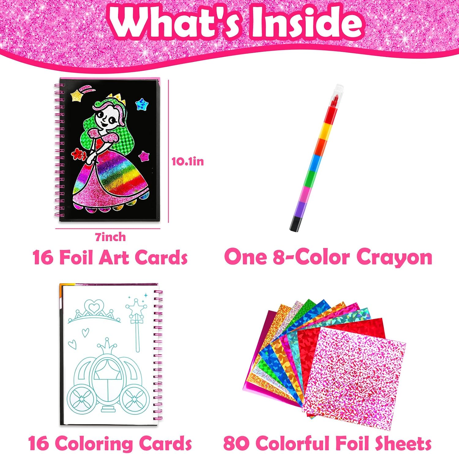 Foil Art Craft Kit for Kids, Sparkly Birthday Gift Toy for Girls