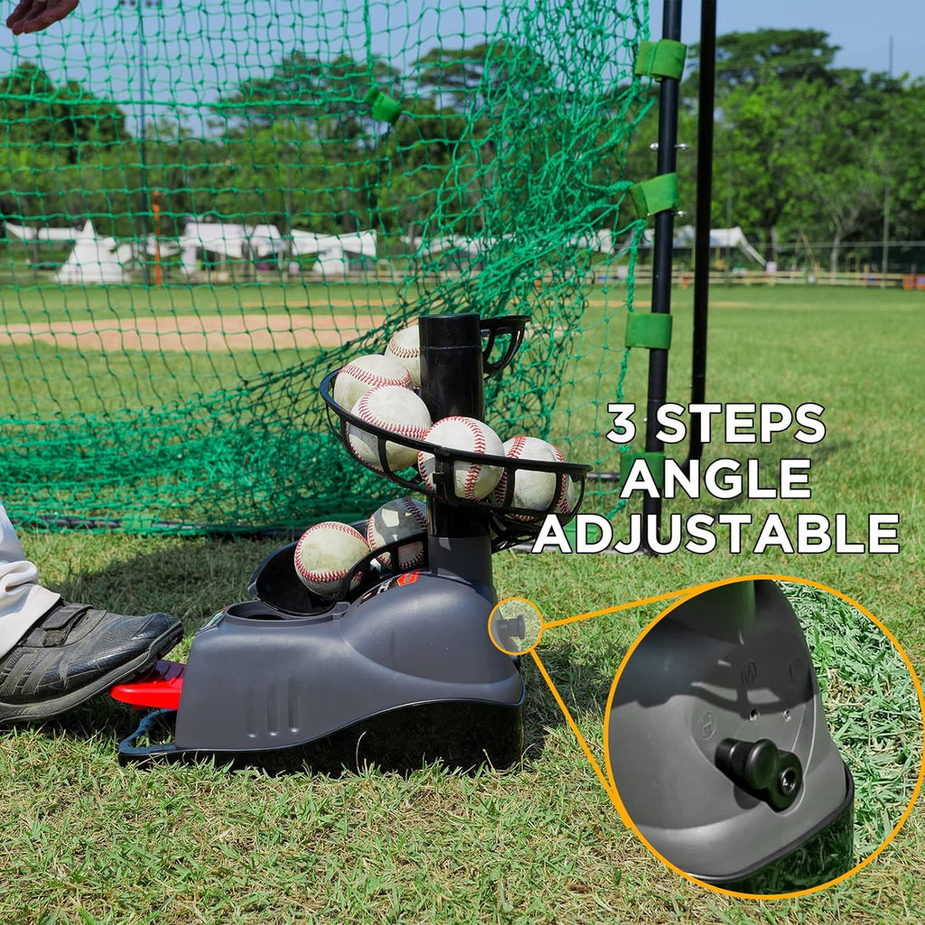 898BH Baseball Soft Toss Machine, Angle Adjustable, Step On Paddle and Release to Launch, No Power Supply Needed