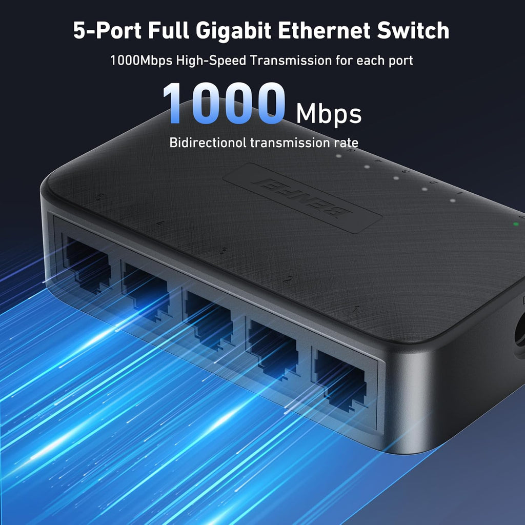 5-Port Gigabit Ethernet Switch, Wall Mount & Desktop Network Switch Hub, Ethernet Splitter, Plug & Play, Unmanaged